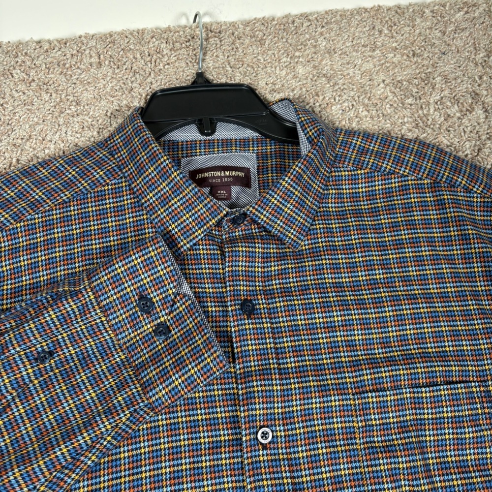 Johnston & Murphy Mens XXL Houndstooth Button‎ Down Shirt Blue Orange Cotton